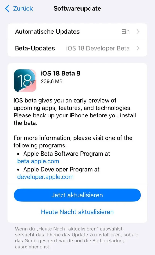 五湖渔场苹果手机维修分享苹果 iOS / iPadOS 18 开发者预览版 Beta 8 发布 